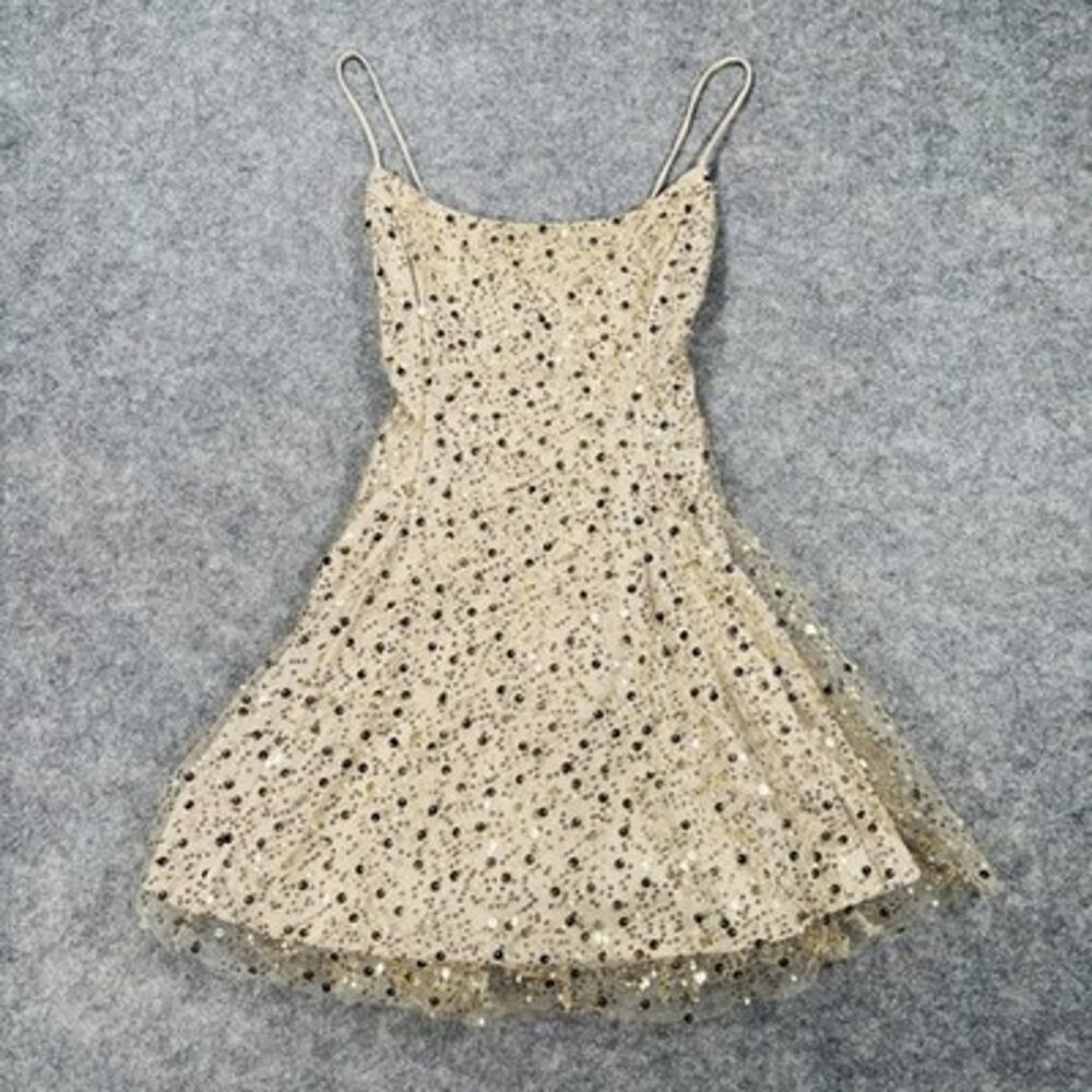 Lucy In The Sky Dress Womens S Gold Sequin Tulle Fit Flare Corset Mini Lace Up